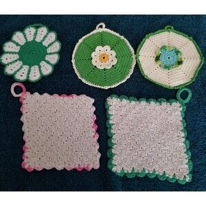 vintage crochet potholders set of 5